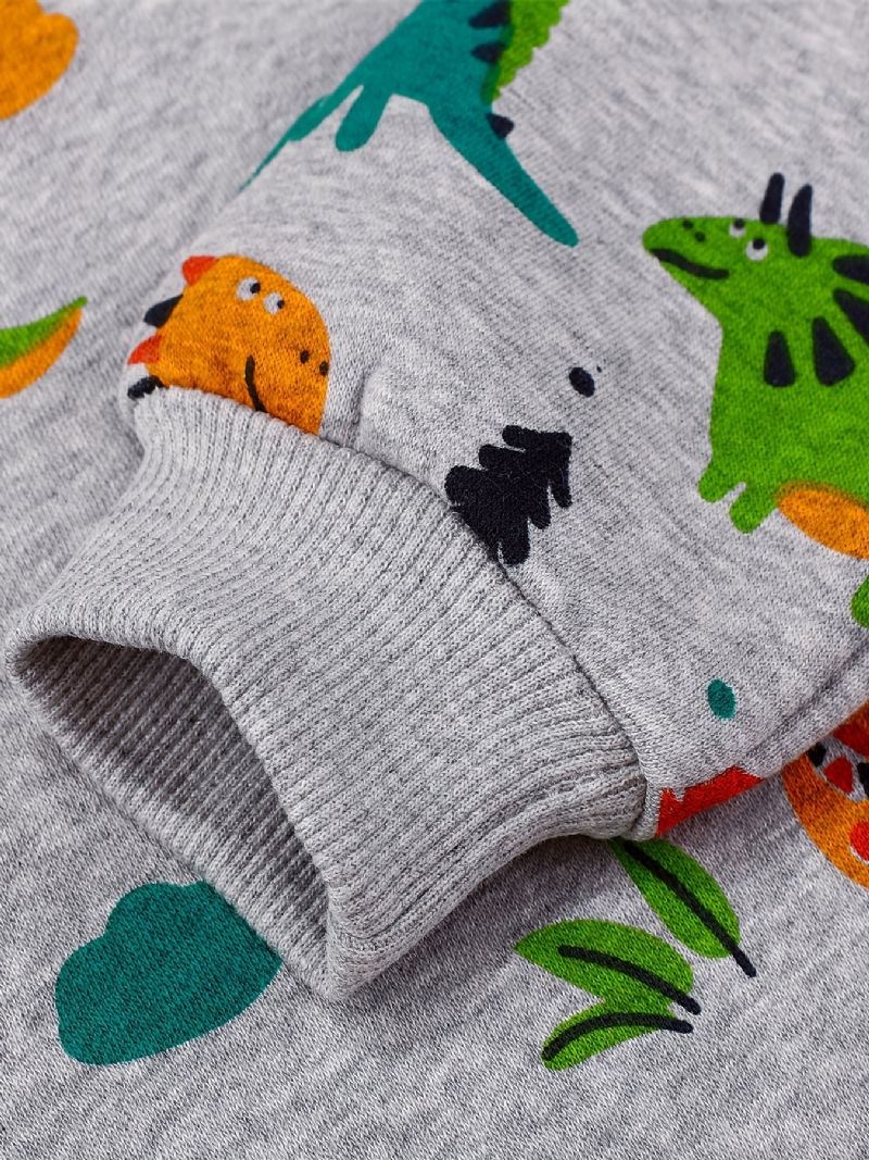 Baby Gutter Pullover Dinosaur Print Rundhals Langermet Sweatshirt Barneklær