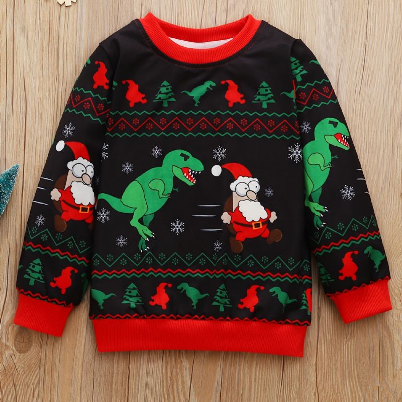 Baby Gutter Pullover Jul Grafisk Dinosaur Print Rund Hals Langermet Sweatshirt Barneklær