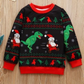 Baby Gutter Pullover Jul Grafisk Dinosaur Print Rund Hals Langermet Sweatshirt Barneklær