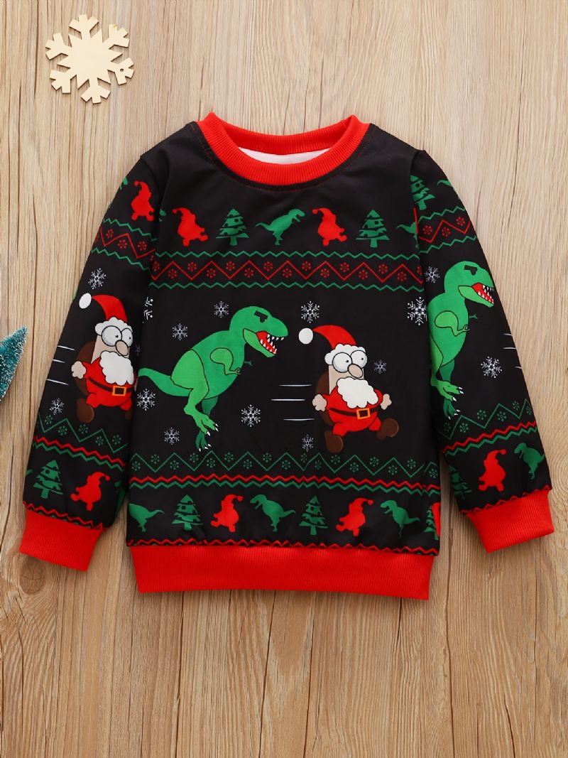 Baby Gutter Pullover Jul Grafisk Dinosaur Print Rund Hals Langermet Sweatshirt Barneklær