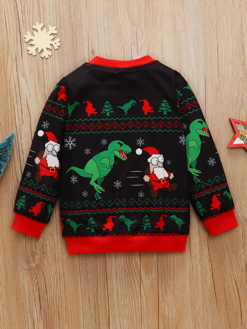 Baby Gutter Pullover Jul Grafisk Dinosaur Print Rund Hals Langermet Sweatshirt Barneklær