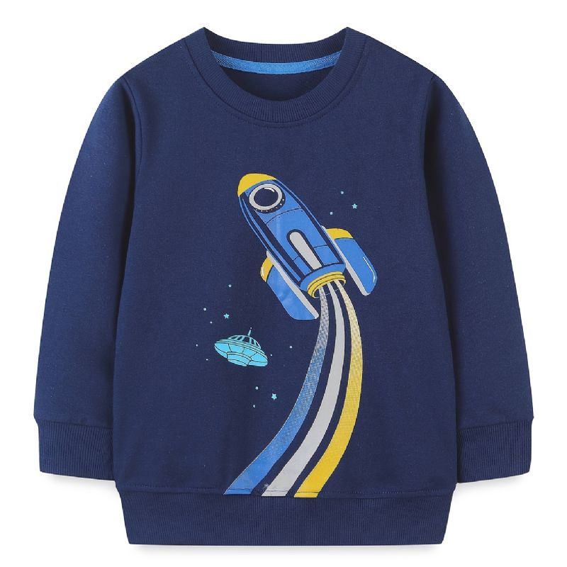 Baby Gutter Pullover Rocket Grafisk Rundhals Langermet Sweatshirt Barneklær