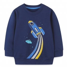 Baby Gutter Pullover Rocket Grafisk Rundhals Langermet Sweatshirt Barneklær