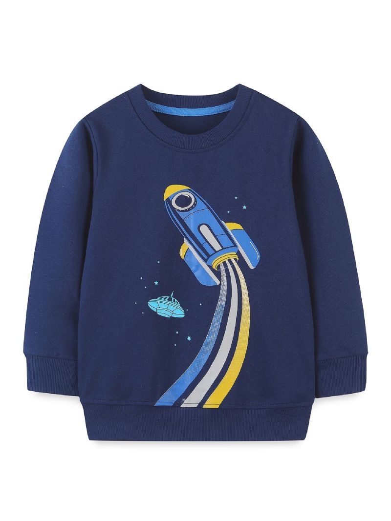 Baby Gutter Pullover Rocket Grafisk Rundhals Langermet Sweatshirt Barneklær