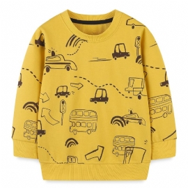 Baby Gutter Pullover Søt Tegneseriebiltrykk Med Rund Hals Langermet Sweatshirt Overdeler Barneklær