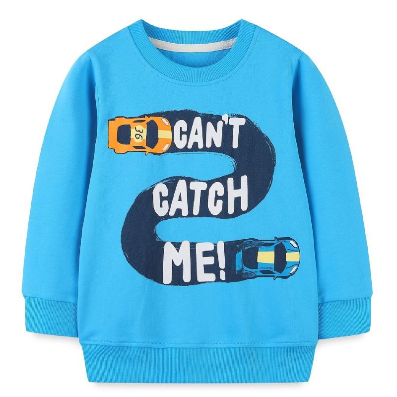 Baby Gutter Pullover Tegneserie Bil Print Crew Neck Langermet Sweatshirt Topper Barneklær