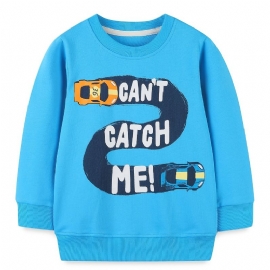 Baby Gutter Pullover Tegneserie Bil Print Crew Neck Langermet Sweatshirt Topper Barneklær