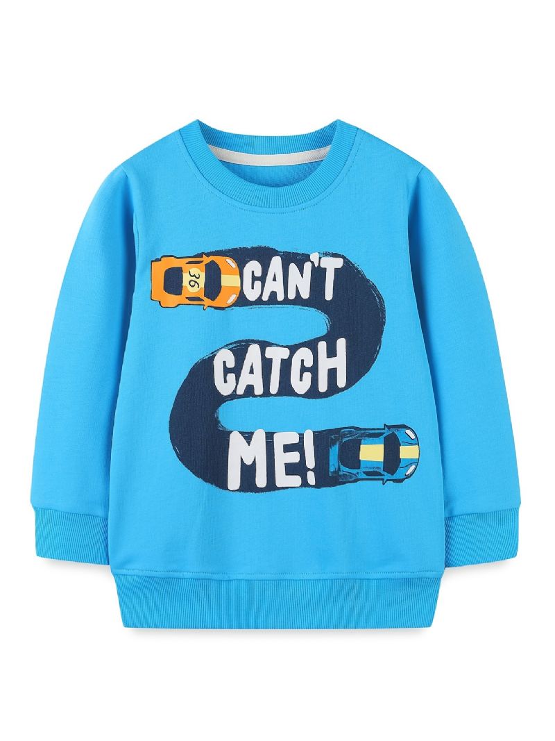 Baby Gutter Pullover Tegneserie Bil Print Crew Neck Langermet Sweatshirt Topper Barneklær