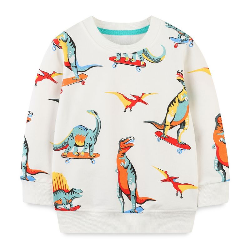 Baby Gutter Pullover Tegneserie Skateboard Dinosaur Print Rund Hals Langermet Sweatshirt Topp Barneklær