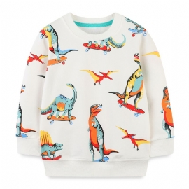 Baby Gutter Pullover Tegneserie Skateboard Dinosaur Print Rund Hals Langermet Sweatshirt Topp Barneklær