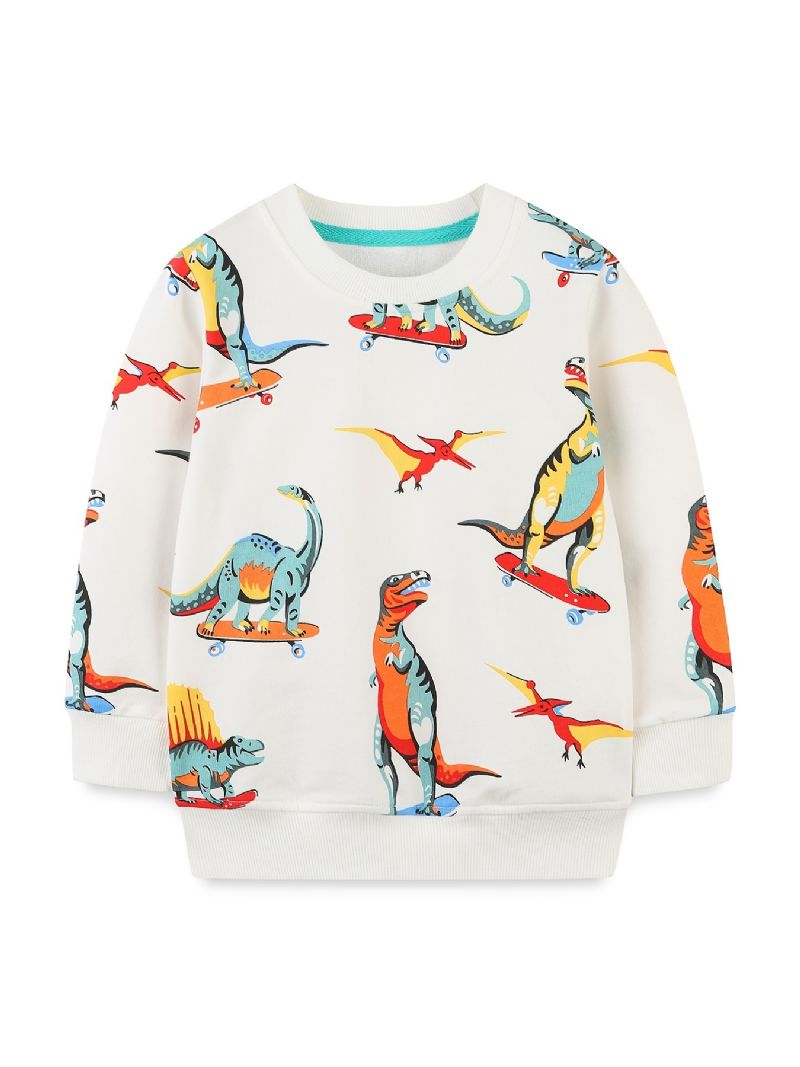 Baby Gutter Pullover Tegneserie Skateboard Dinosaur Print Rund Hals Langermet Sweatshirt Topp Barneklær