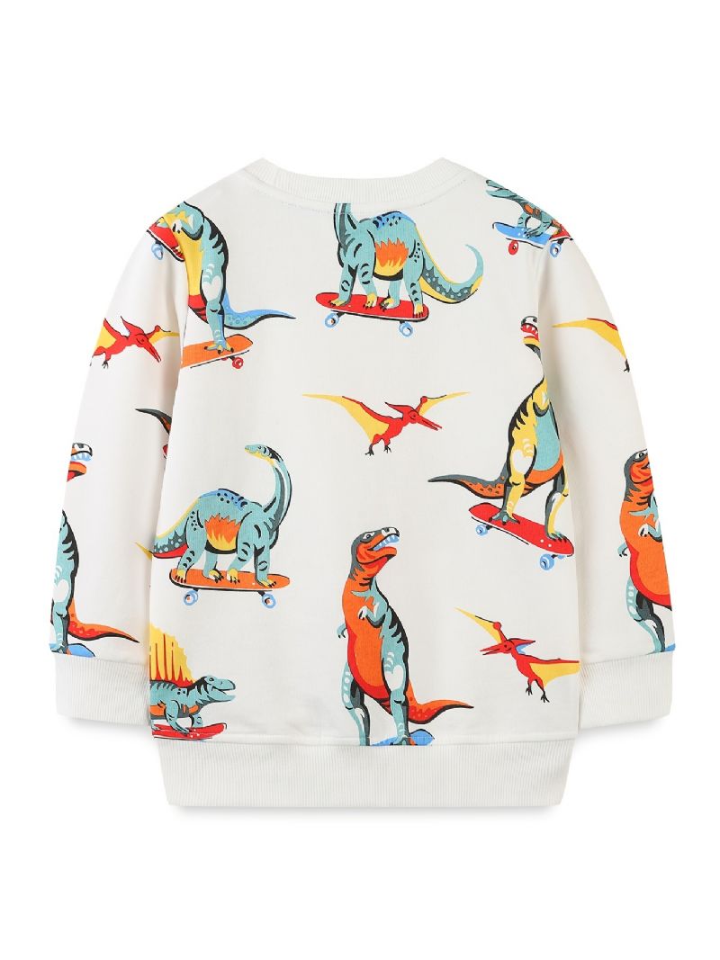 Baby Gutter Pullover Tegneserie Skateboard Dinosaur Print Rund Hals Langermet Sweatshirt Topp Barneklær