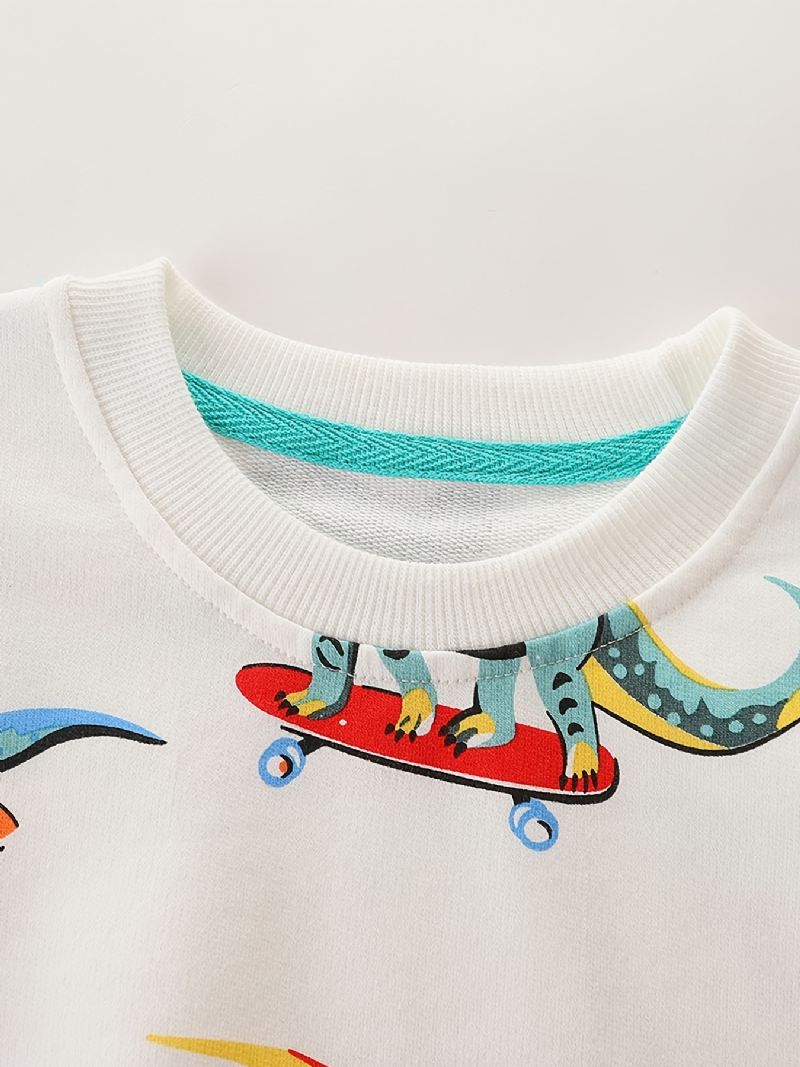 Baby Gutter Pullover Tegneserie Skateboard Dinosaur Print Rund Hals Langermet Sweatshirt Topp Barneklær