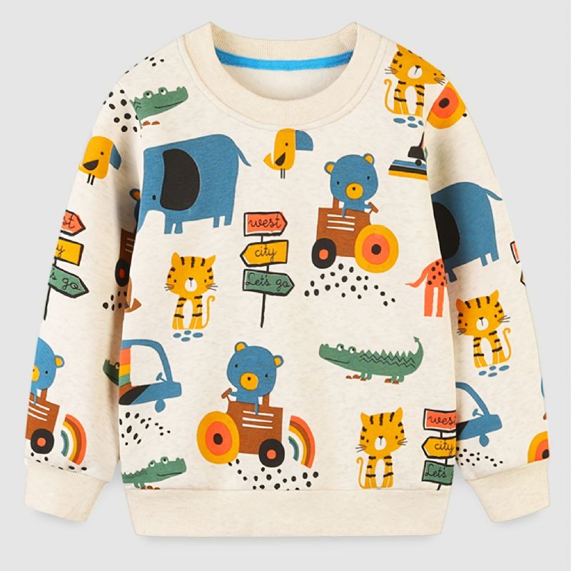 Baby Gutter Tegneserie Animal Print Pullover Rundhals Langermet Sweatshirt