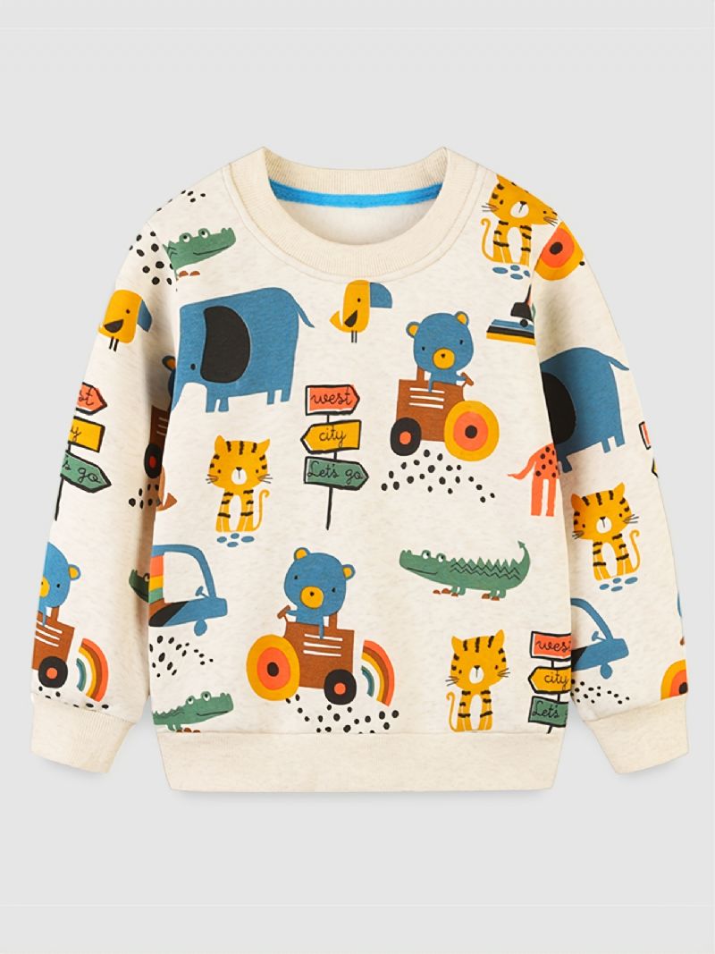Baby Gutter Tegneserie Animal Print Pullover Rundhals Langermet Sweatshirt