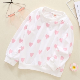 Baby Jenter Pullover Heart Print Crew Neck Langermet Sweatshirt Topp Barneklær