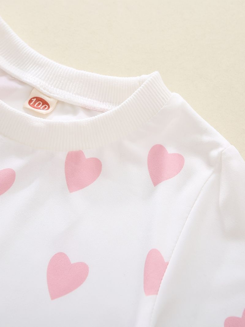 Baby Jenter Pullover Heart Print Crew Neck Langermet Sweatshirt Topp Barneklær