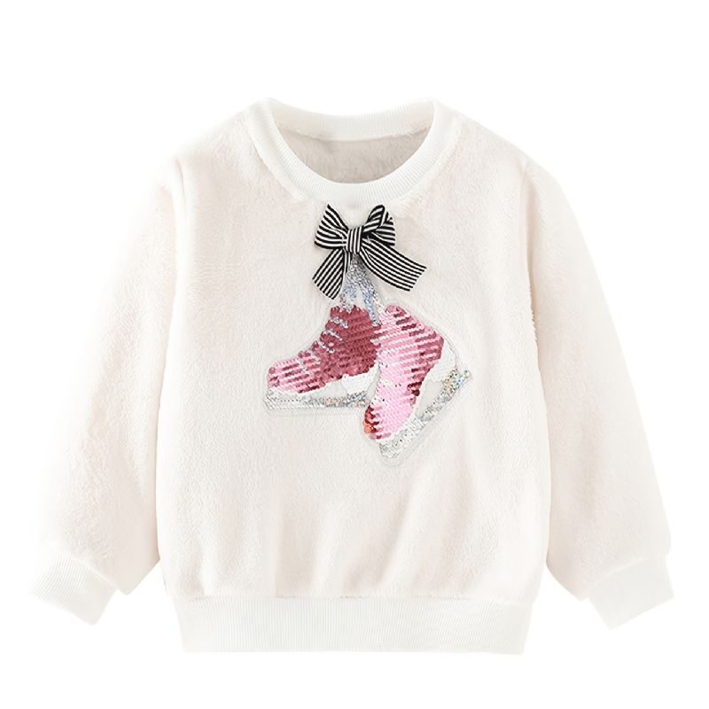 Baby Jenter Pullover Sko Paljetter Sløyfe Dekor Fløyel Rundhalset Sweatshirt