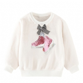 Baby Jenter Pullover Sko Paljetter Sløyfe Dekor Fløyel Rundhalset Sweatshirt