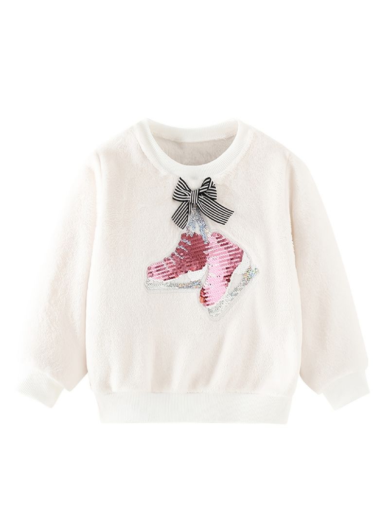 Baby Jenter Pullover Sko Paljetter Sløyfe Dekor Fløyel Rundhalset Sweatshirt