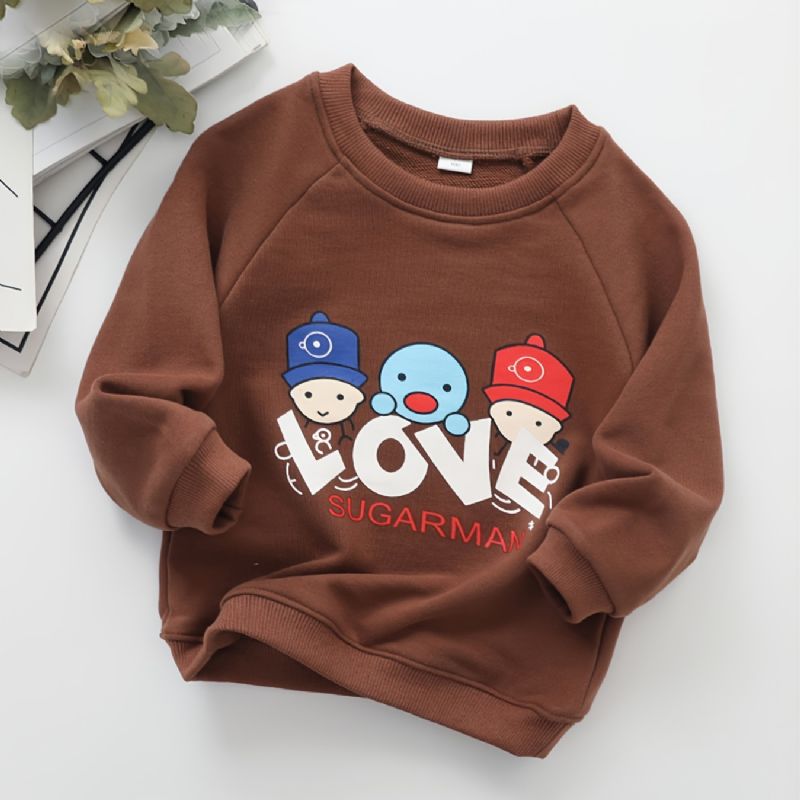 Baby Pullover Letter Print Rund Hals Langermet Sweatshirt Gutter Jenter Barneklær