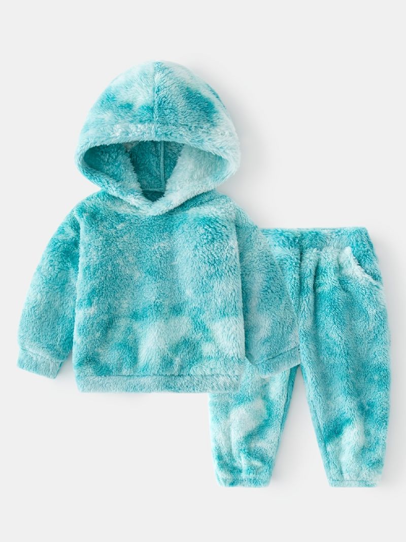 Baby Tie Dye Hettegenser Plysj Varm Genser Og Bukser Vinter For Jenter Gutter Barneklær