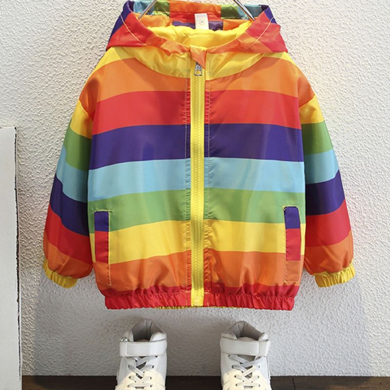 Barn Baby Gutter Og Jenter Regnbuestripete Langermet Sweatshirt Med Glidelås