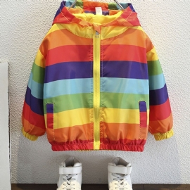 Barn Baby Gutter Og Jenter Regnbuestripete Langermet Sweatshirt Med Glidelås