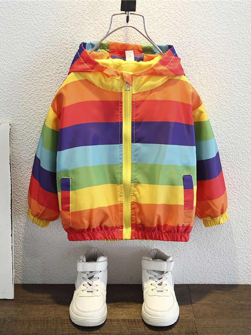Barn Baby Gutter Og Jenter Regnbuestripete Langermet Sweatshirt Med Glidelås