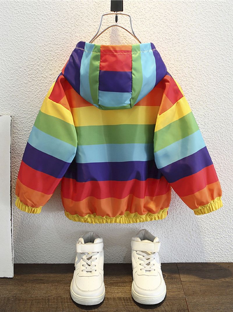 Barn Baby Gutter Og Jenter Regnbuestripete Langermet Sweatshirt Med Glidelås