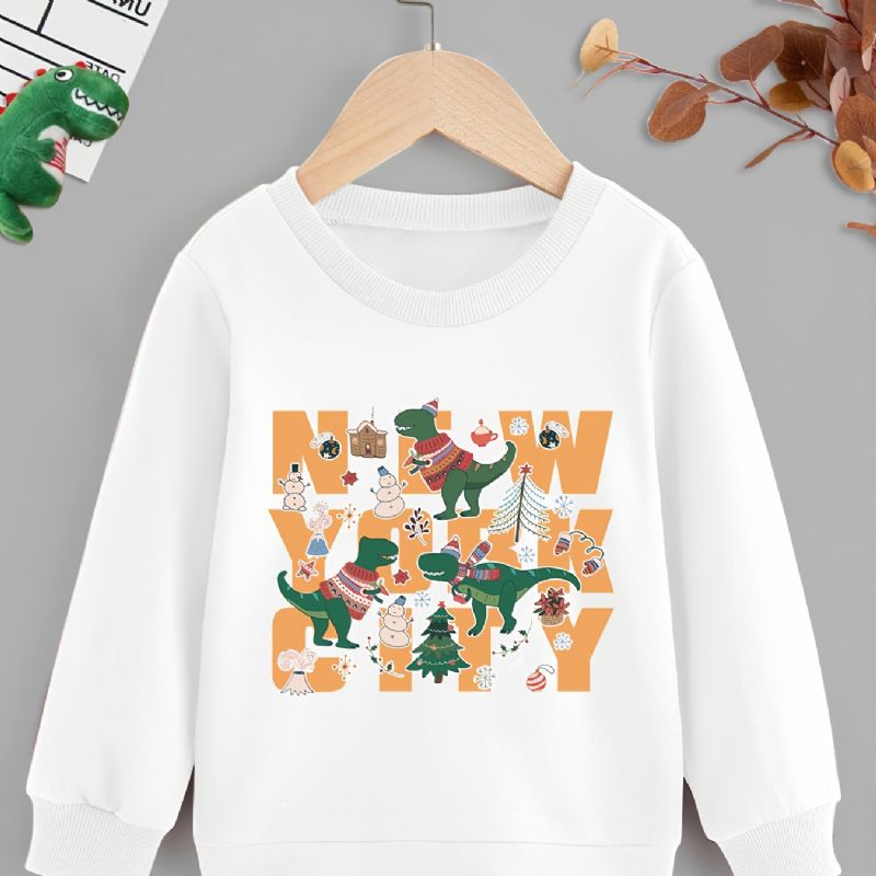 Barn Gutter Dinosaur Print Rund Hals Langermet Sweatshirt