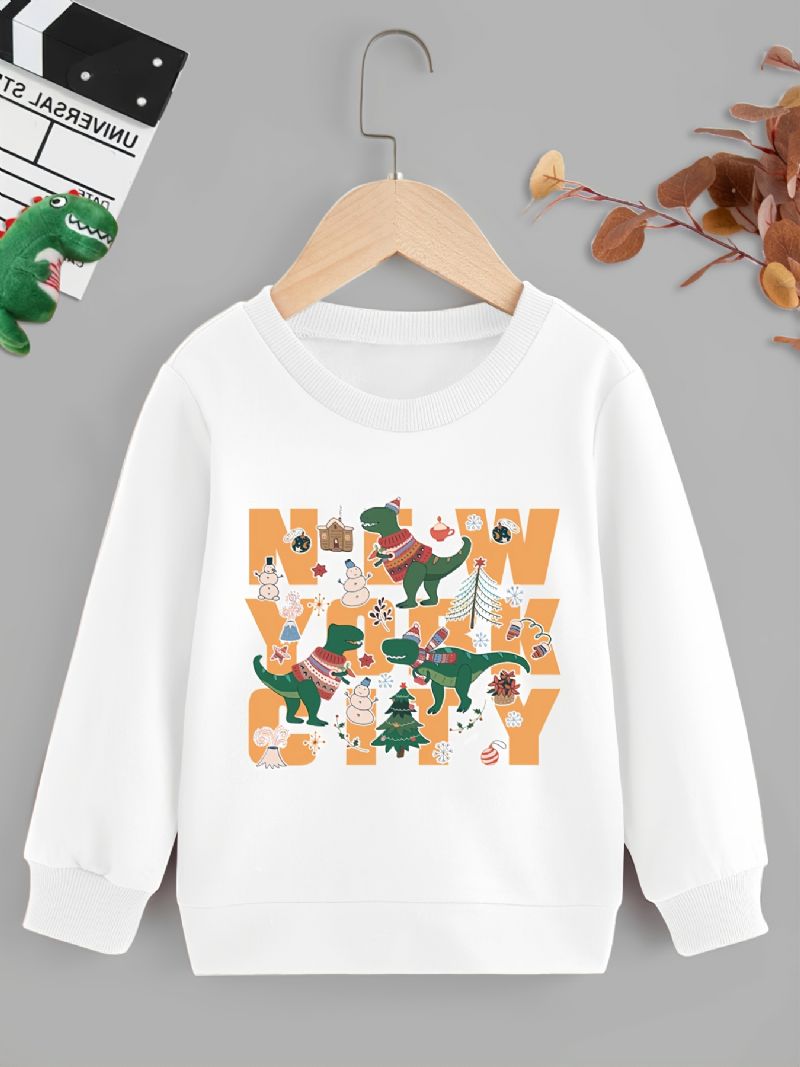 Barn Gutter Dinosaur Print Rund Hals Langermet Sweatshirt