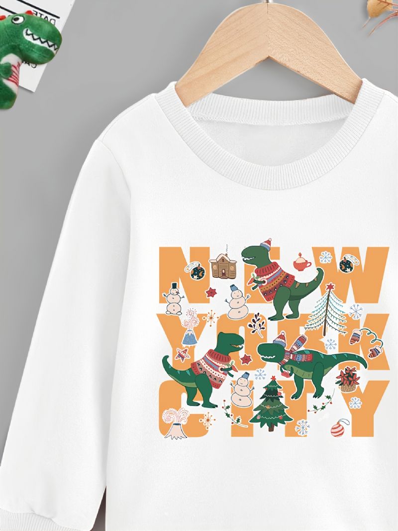 Barn Gutter Dinosaur Print Rund Hals Langermet Sweatshirt