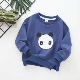 Barn Gutter Jenter Print Panda Rundhals Langermet Sweatshirt Høst Vinter