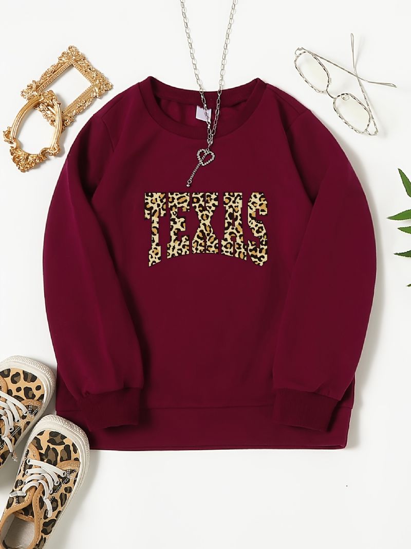 Barn Jenter Leopard Letter Print Rundhalset Sweatshirt Høst Vinter