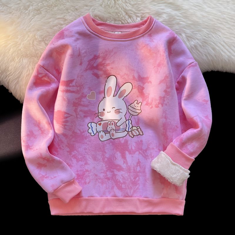 Barn Søt Bunny Candy Langermet Crew Neck Tie Dye Sweatshirts