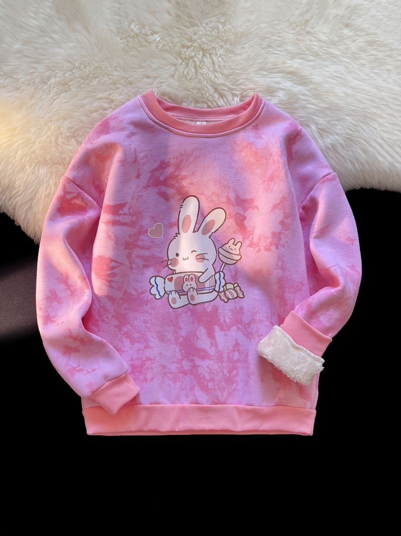 Barn Søt Bunny Candy Langermet Crew Neck Tie Dye Sweatshirts