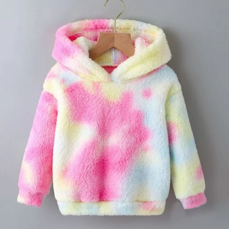 Barn Tie Dye Fleece Hettegenser Høst Og Vinter Barneklær