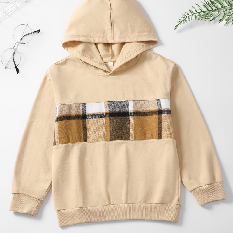 Barne Gutter Patchwork Hettegenser Langermet Genser Sweatshirt Barneklær