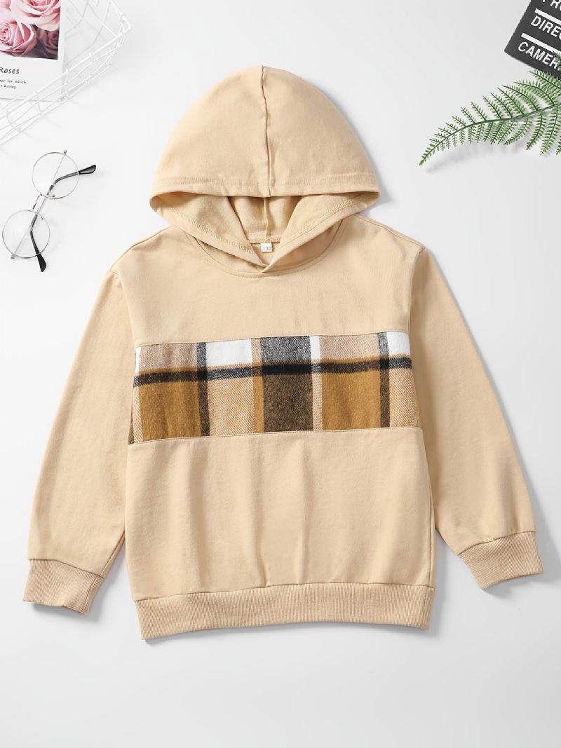 Barne Gutter Patchwork Hettegenser Langermet Genser Sweatshirt Barneklær