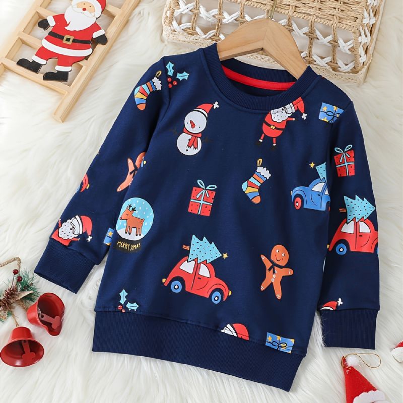 Christmas Gutter Cartoon Elg Car Snowman Print Cotton Sweatshirt