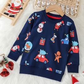 Christmas Gutter Cartoon Elg Car Snowman Print Cotton Sweatshirt