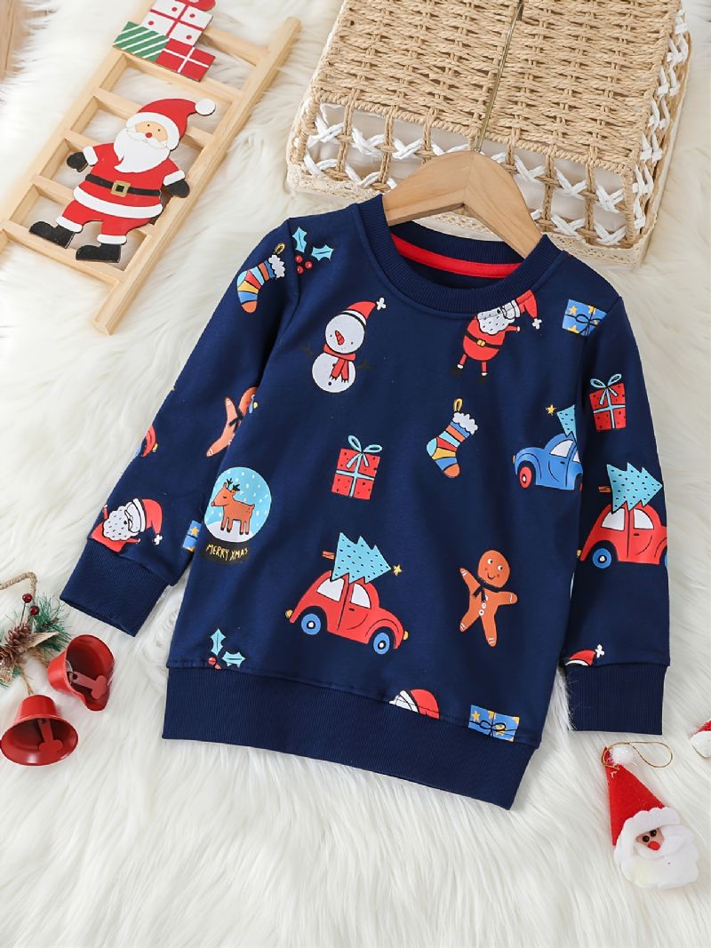 Christmas Gutter Cartoon Elg Car Snowman Print Cotton Sweatshirt