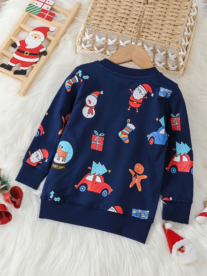 Christmas Gutter Cartoon Elg Car Snowman Print Cotton Sweatshirt