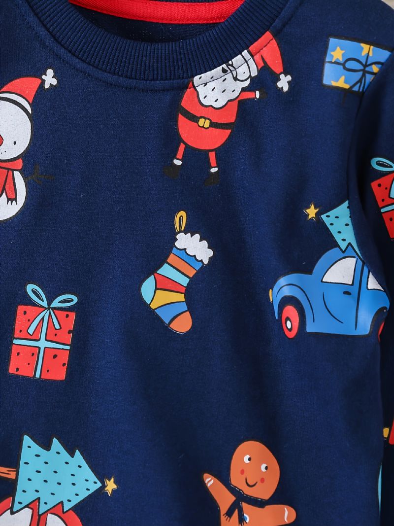 Christmas Gutter Cartoon Elg Car Snowman Print Cotton Sweatshirt