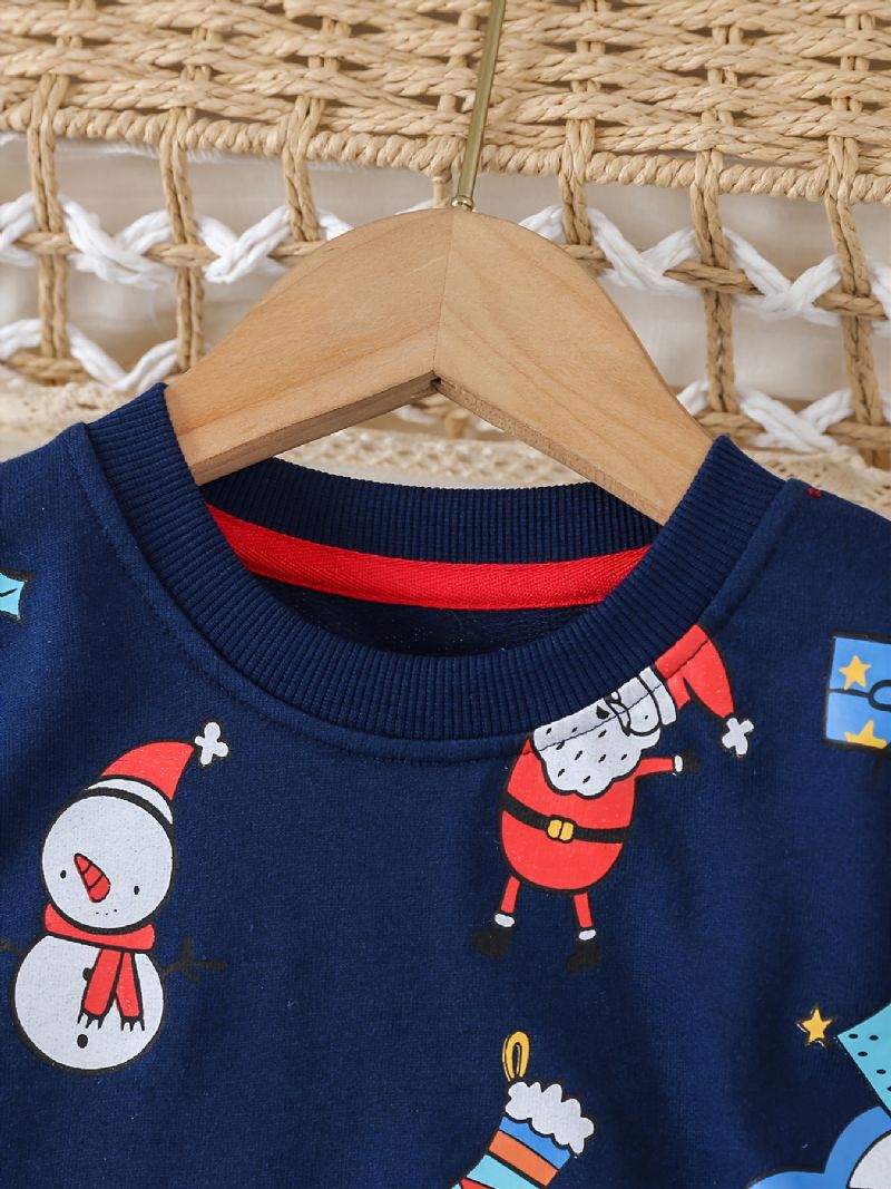 Christmas Gutter Cartoon Elg Car Snowman Print Cotton Sweatshirt