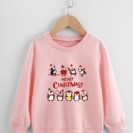Christmas Jent Knitted Cartoon Penguin Print Langermet Crew Neck Sweatshirt