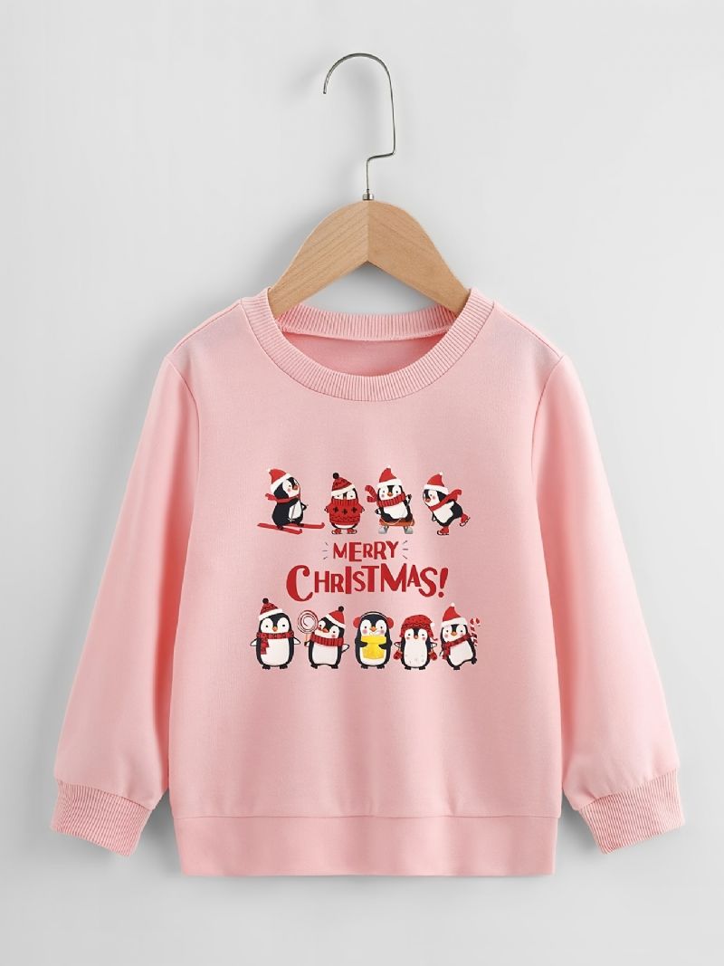 Christmas Jent Knitted Cartoon Penguin Print Langermet Crew Neck Sweatshirt