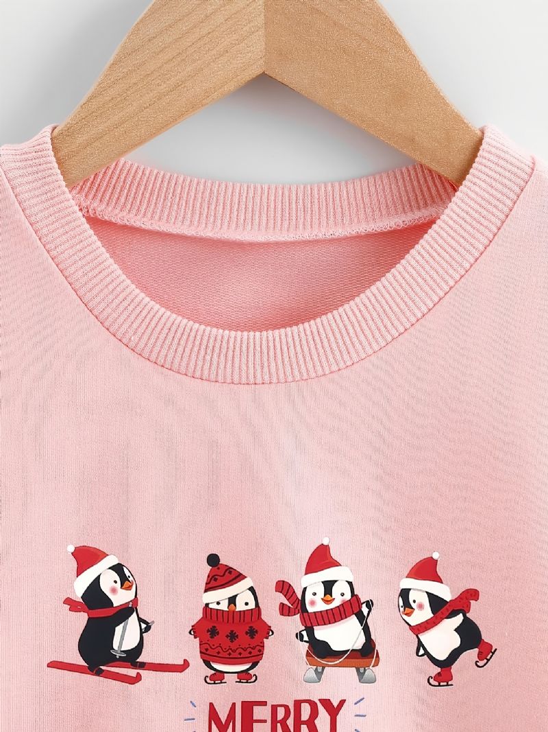 Christmas Jent Knitted Cartoon Penguin Print Langermet Crew Neck Sweatshirt