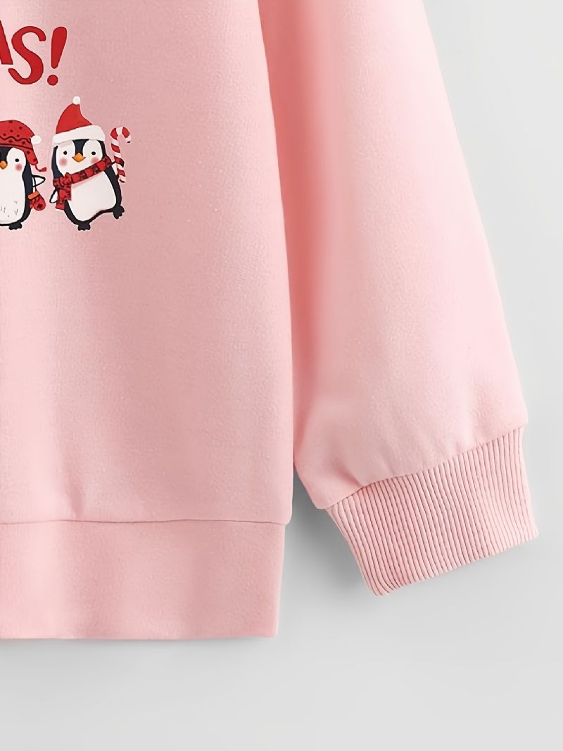 Christmas Jent Knitted Cartoon Penguin Print Langermet Crew Neck Sweatshirt